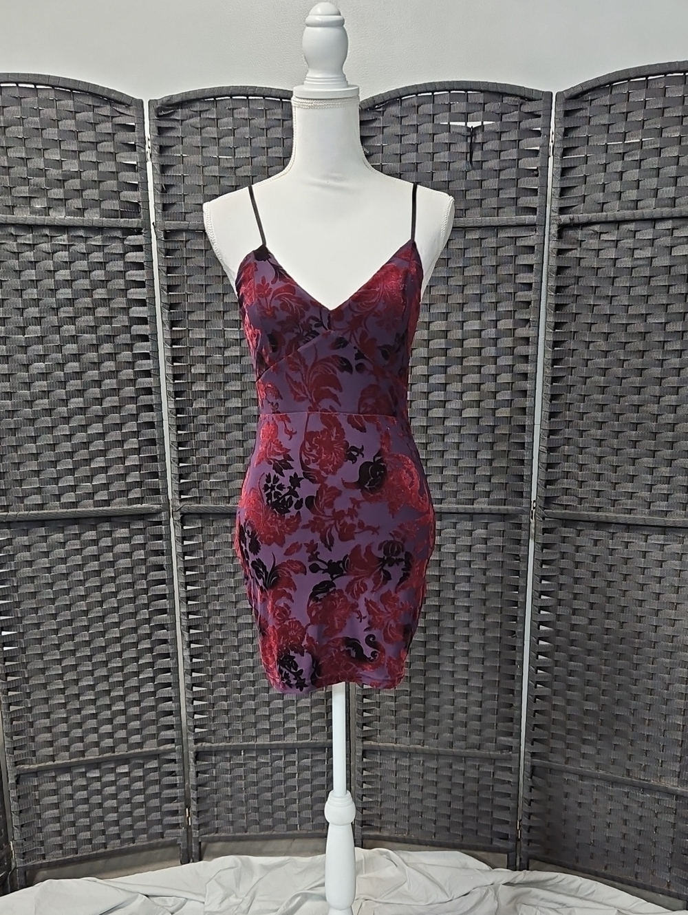 Floral V-Neck Slip Dress in Plum and Wine